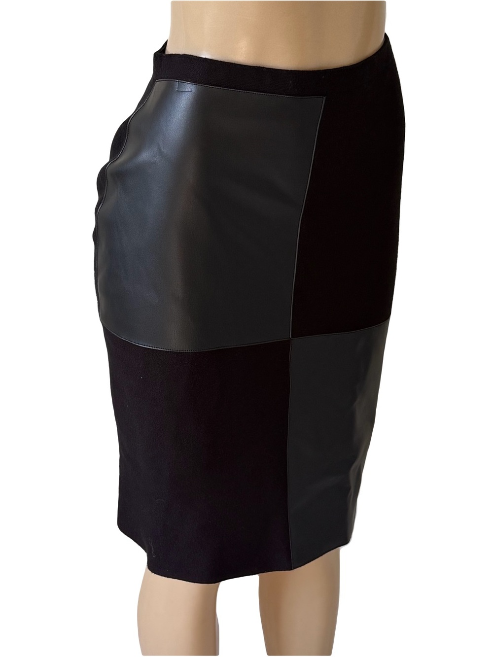 Milano faux leather black square panel midi skirt M